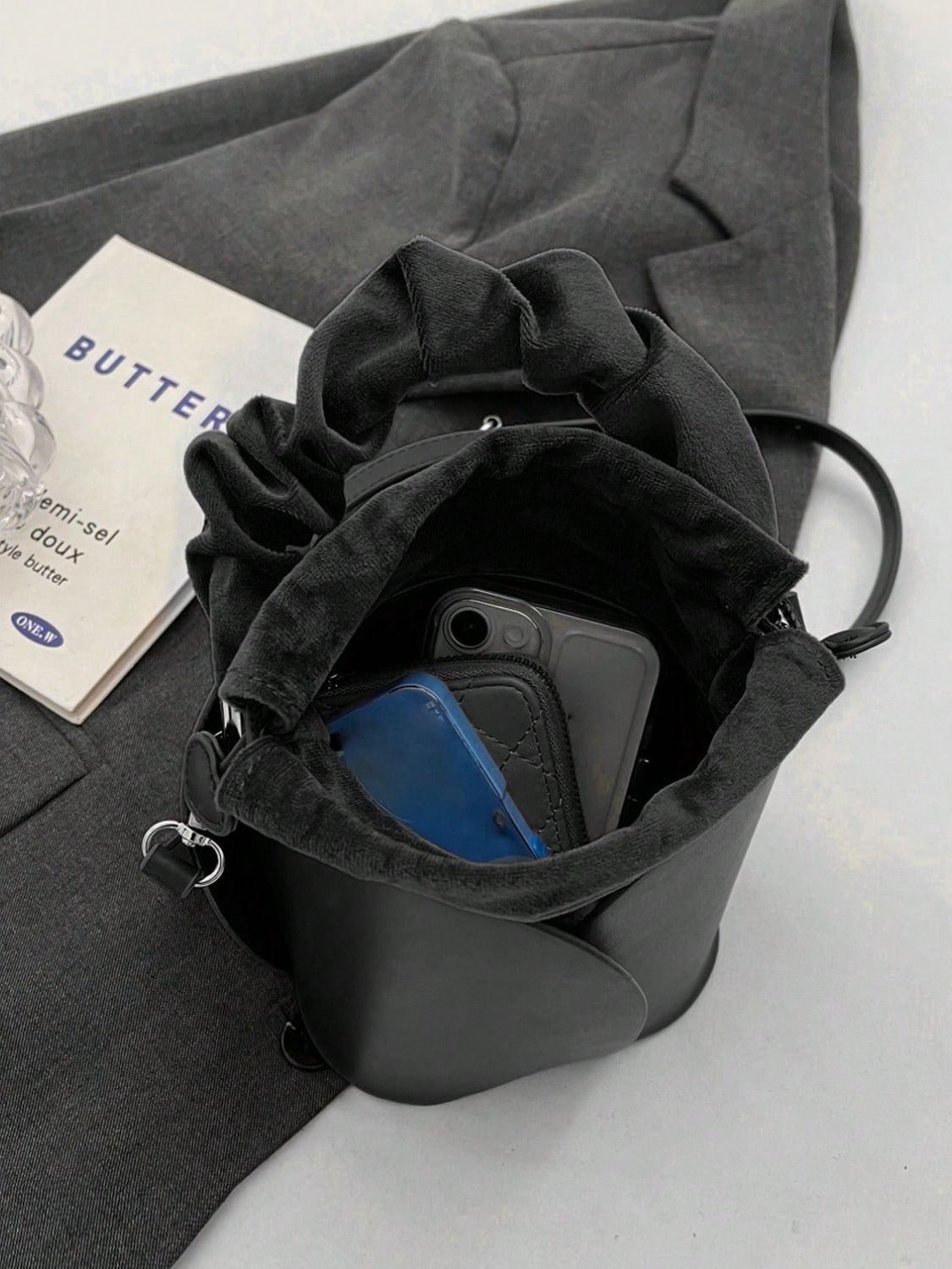 PU Leather Drawstring Bucket Bag Bag