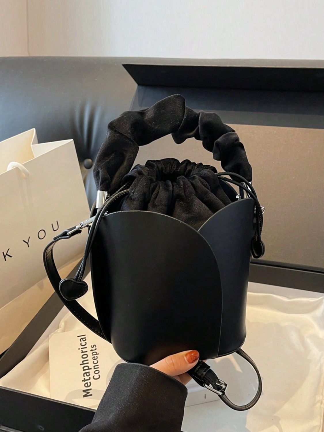 PU Leather Drawstring Bucket Bag Bag