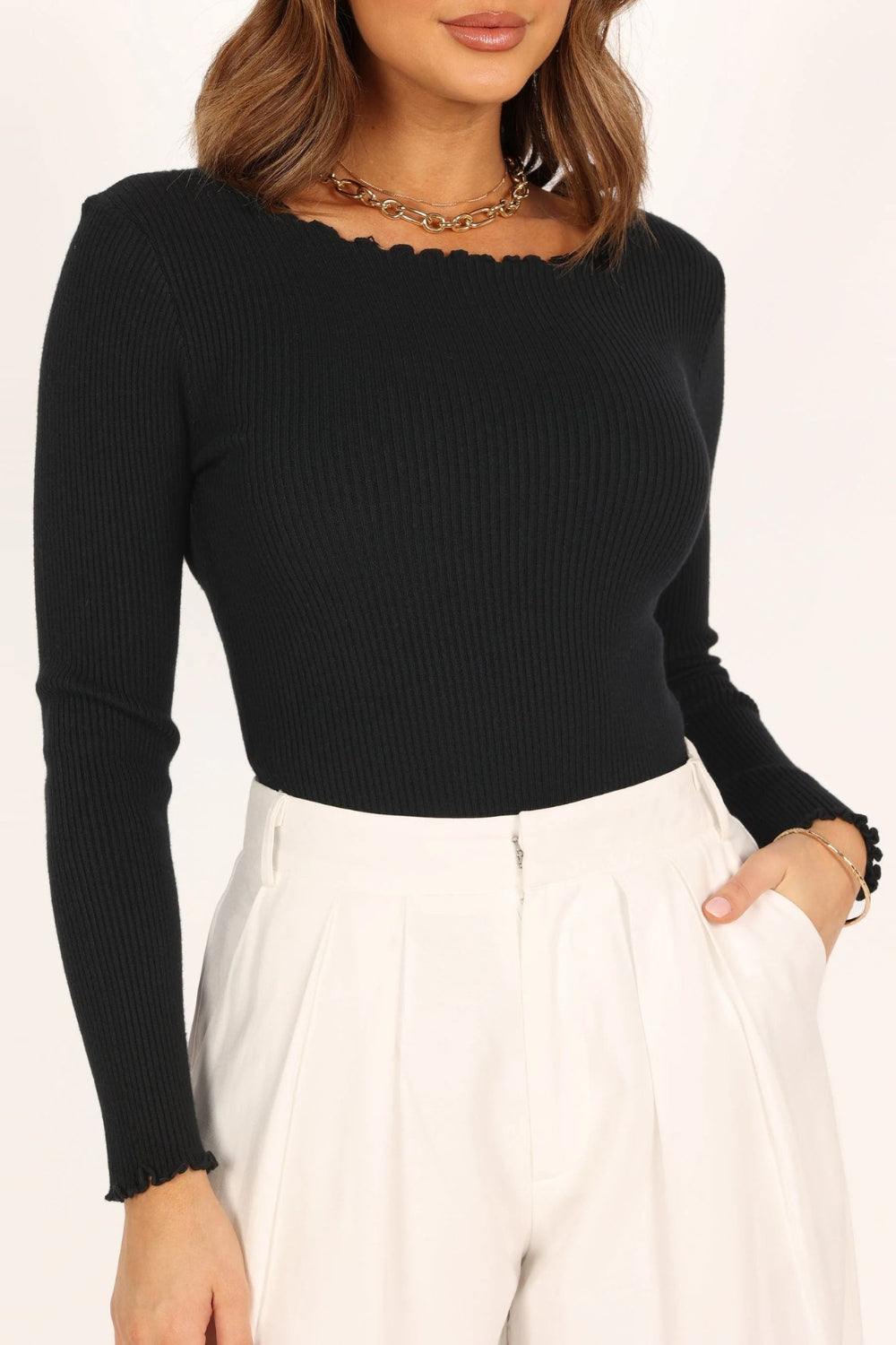 Lettuce Edge Round Neck Long Sleeve T-Shirt T Shirts