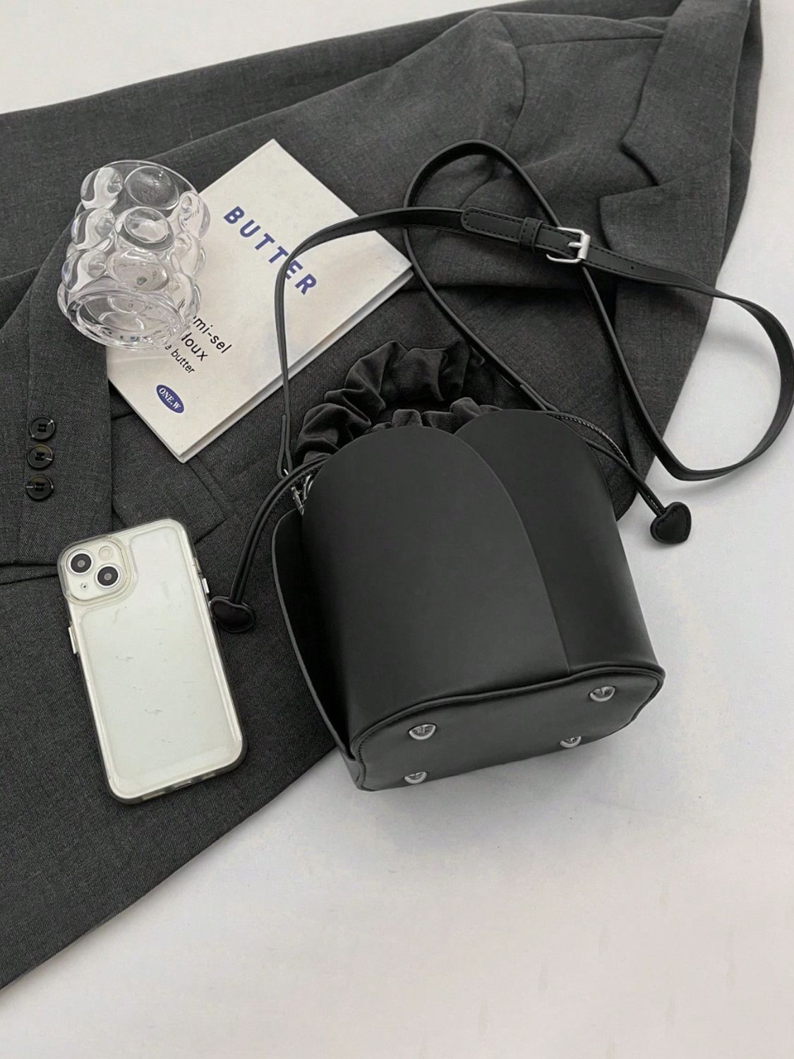 PU Leather Drawstring Bucket Bag Bag