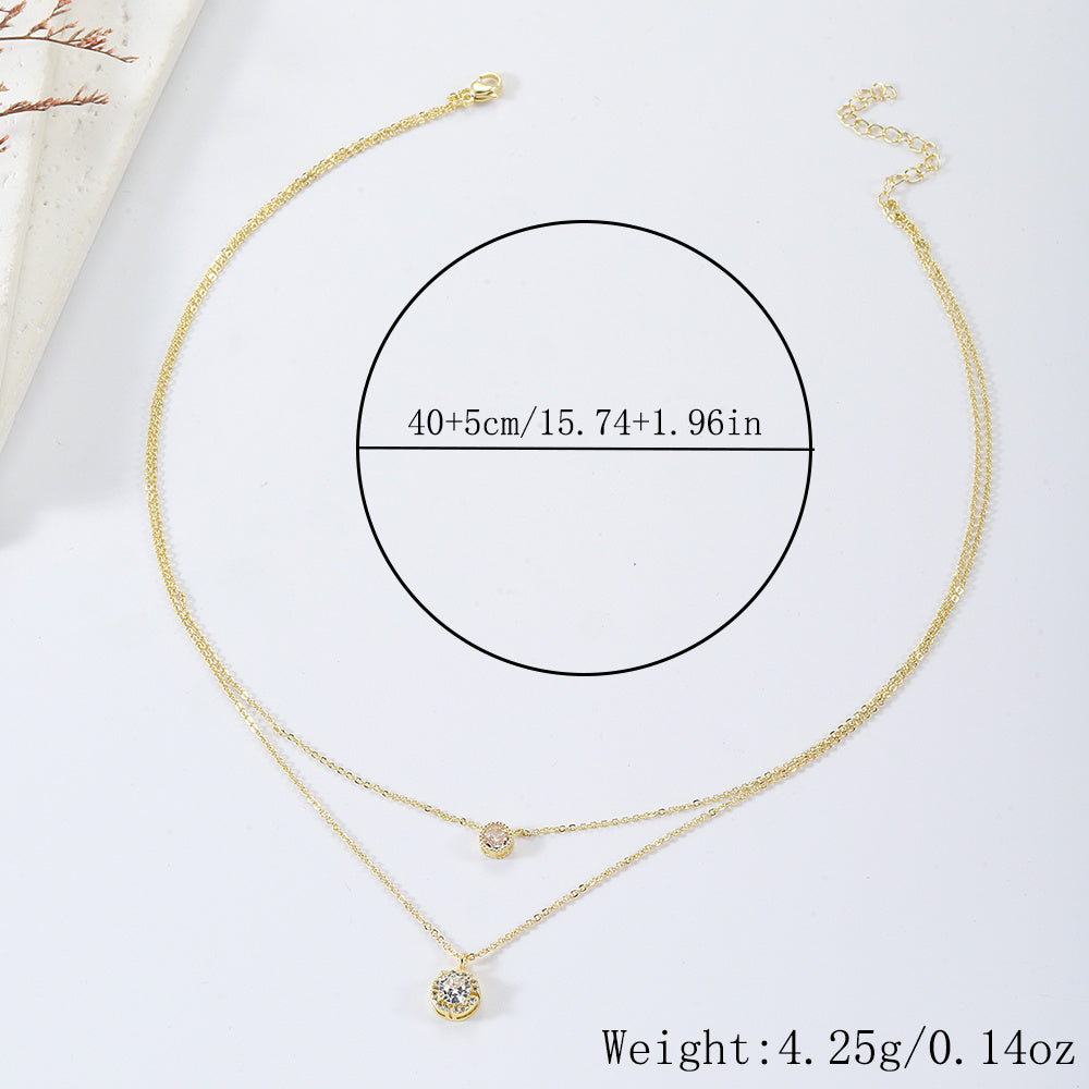 Sparkling 3D Zircon Pendant Necklace – Elegant Double-Layer Collarbone Chain for Women Jewelry
