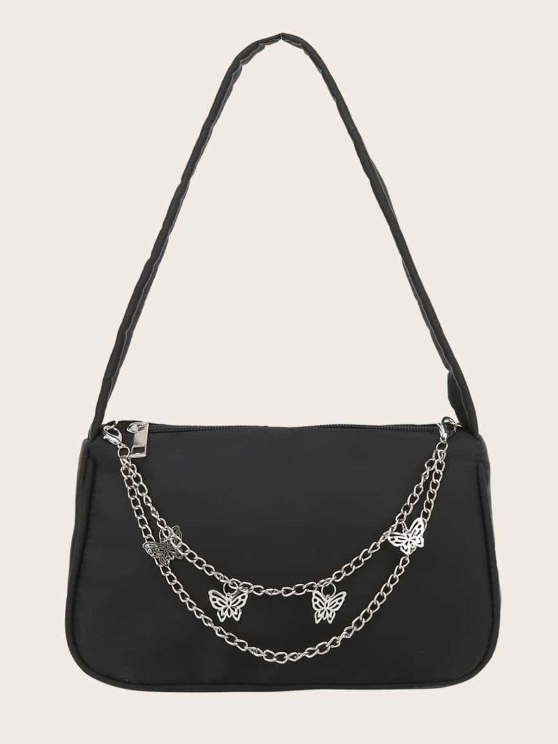 Butterfly Chain Polyester Handbag Handbag Black One Size