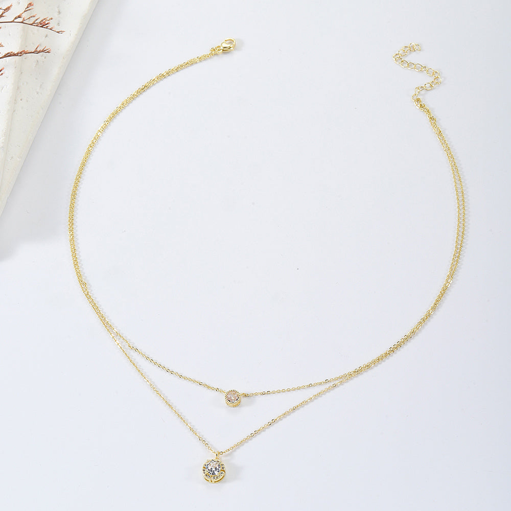 Sparkling 3D Zircon Pendant Necklace – Elegant Double-Layer Collarbone Chain for Women Jewelry