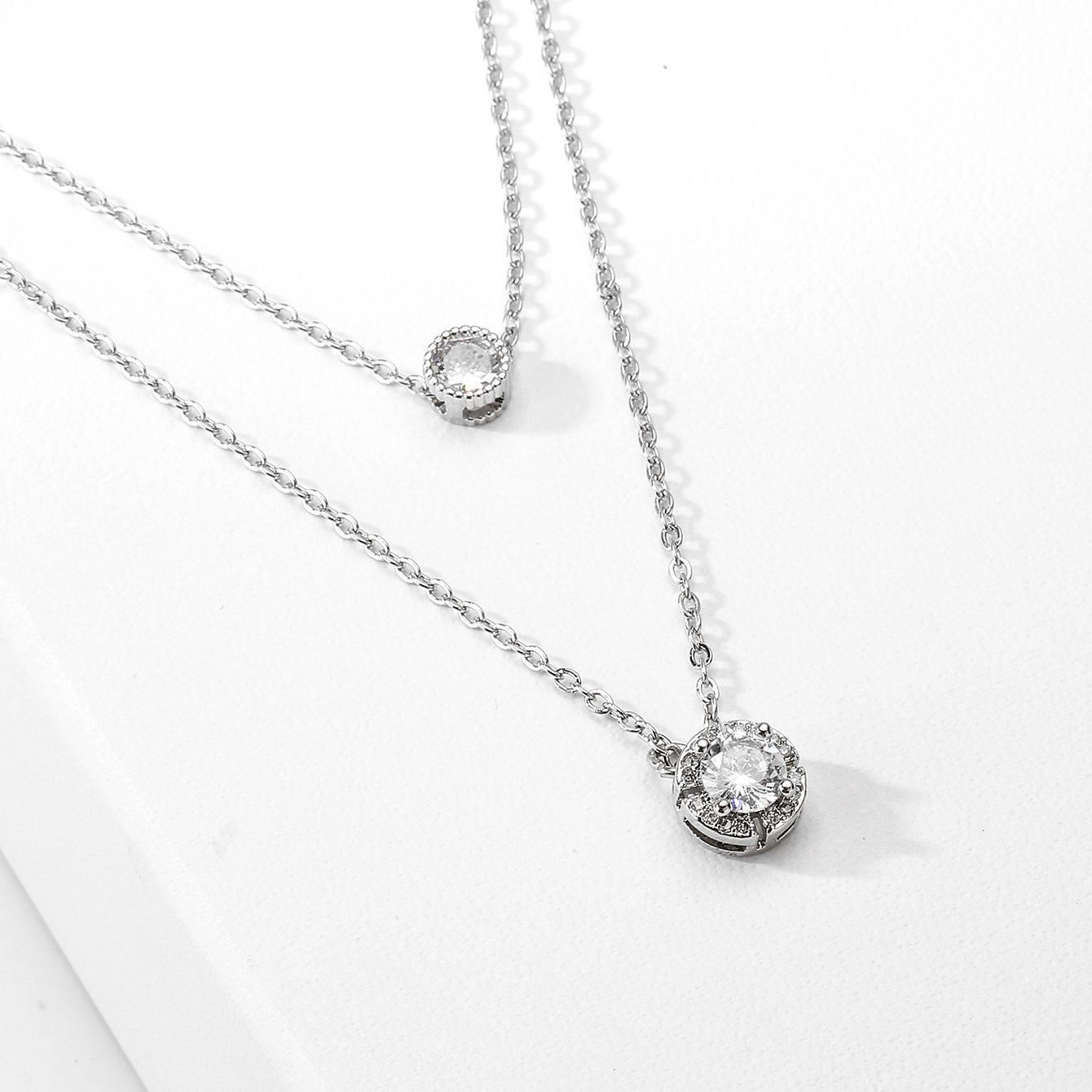 Sparkling 3D Zircon Pendant Necklace – Elegant Double-Layer Collarbone Chain for Women Jewelry