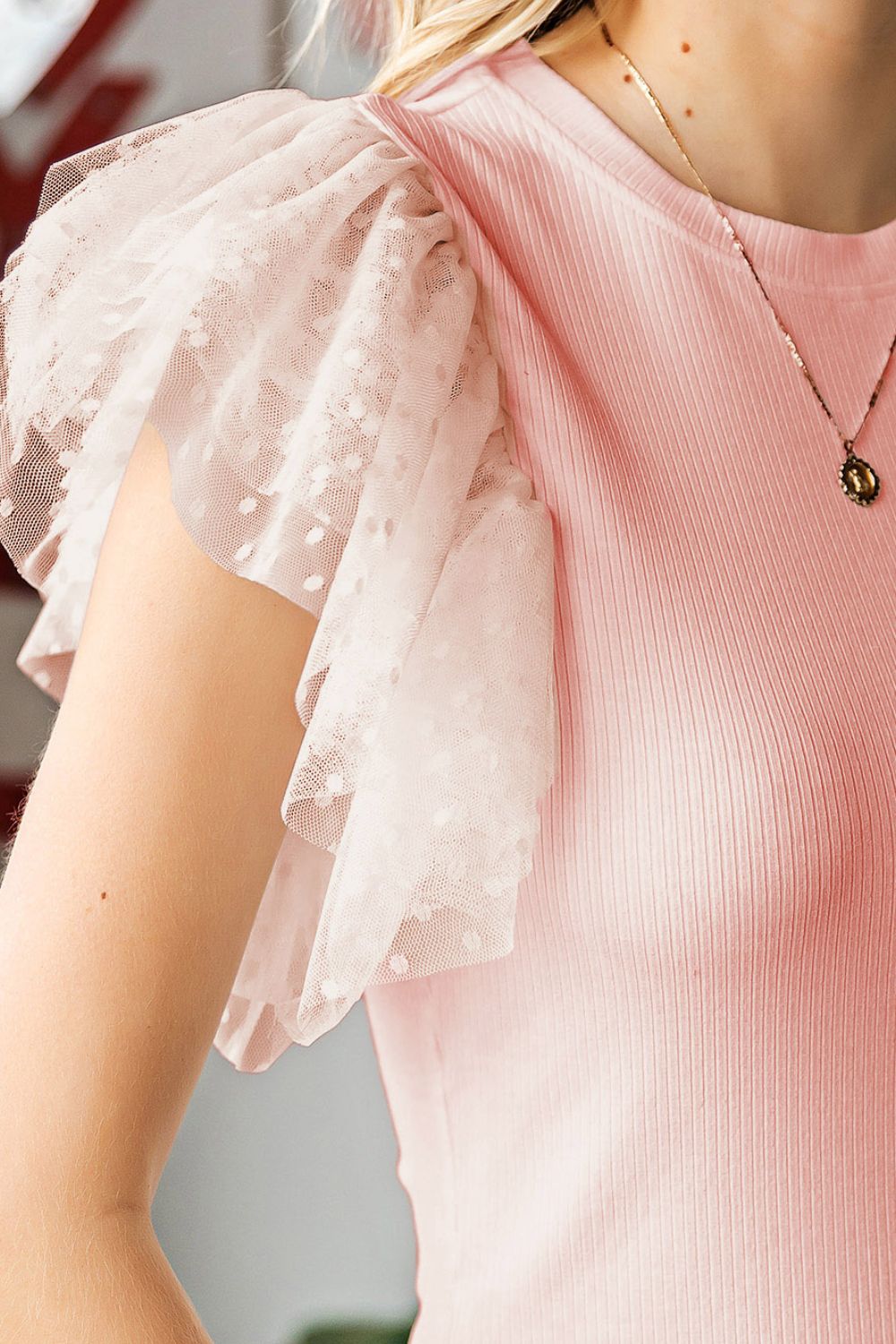 Ruffled Round Neck Cap Sleeve Blouse Blouse