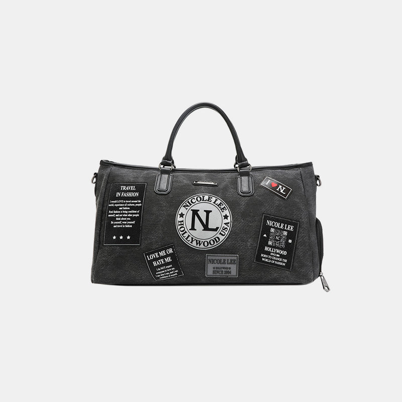 Nicole Lee USA Denim Patch Duffel Bag Gray One Size