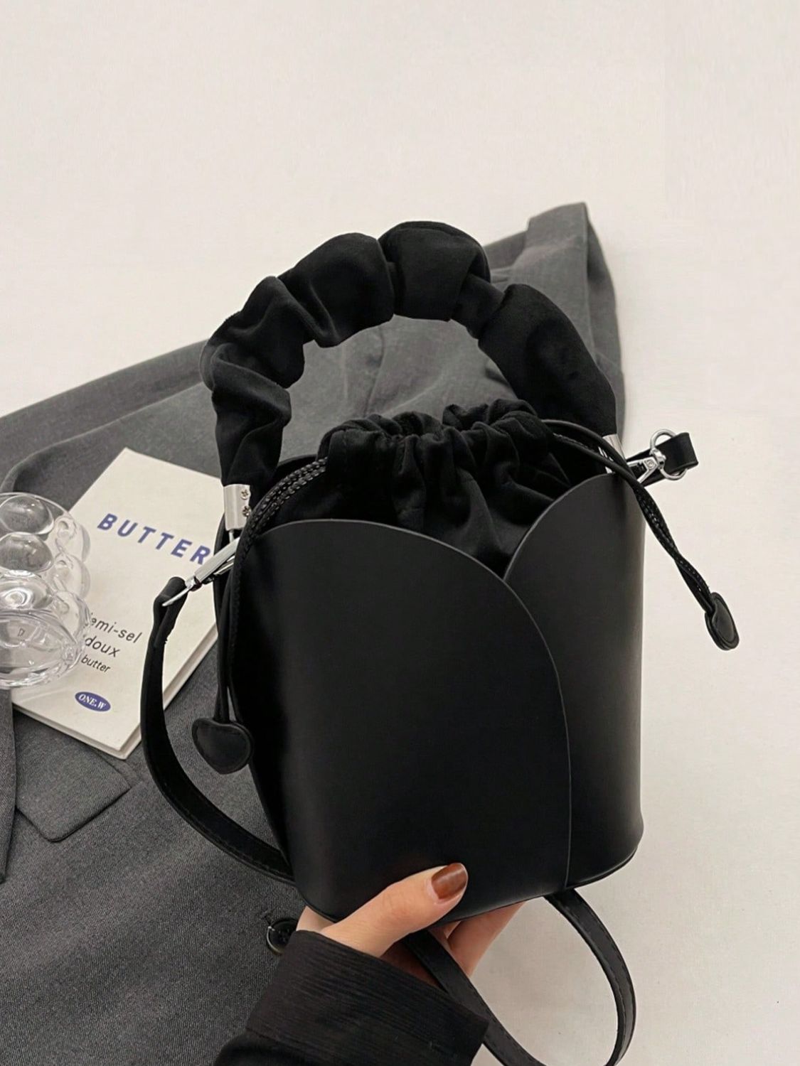PU Leather Drawstring Bucket Bag Bag