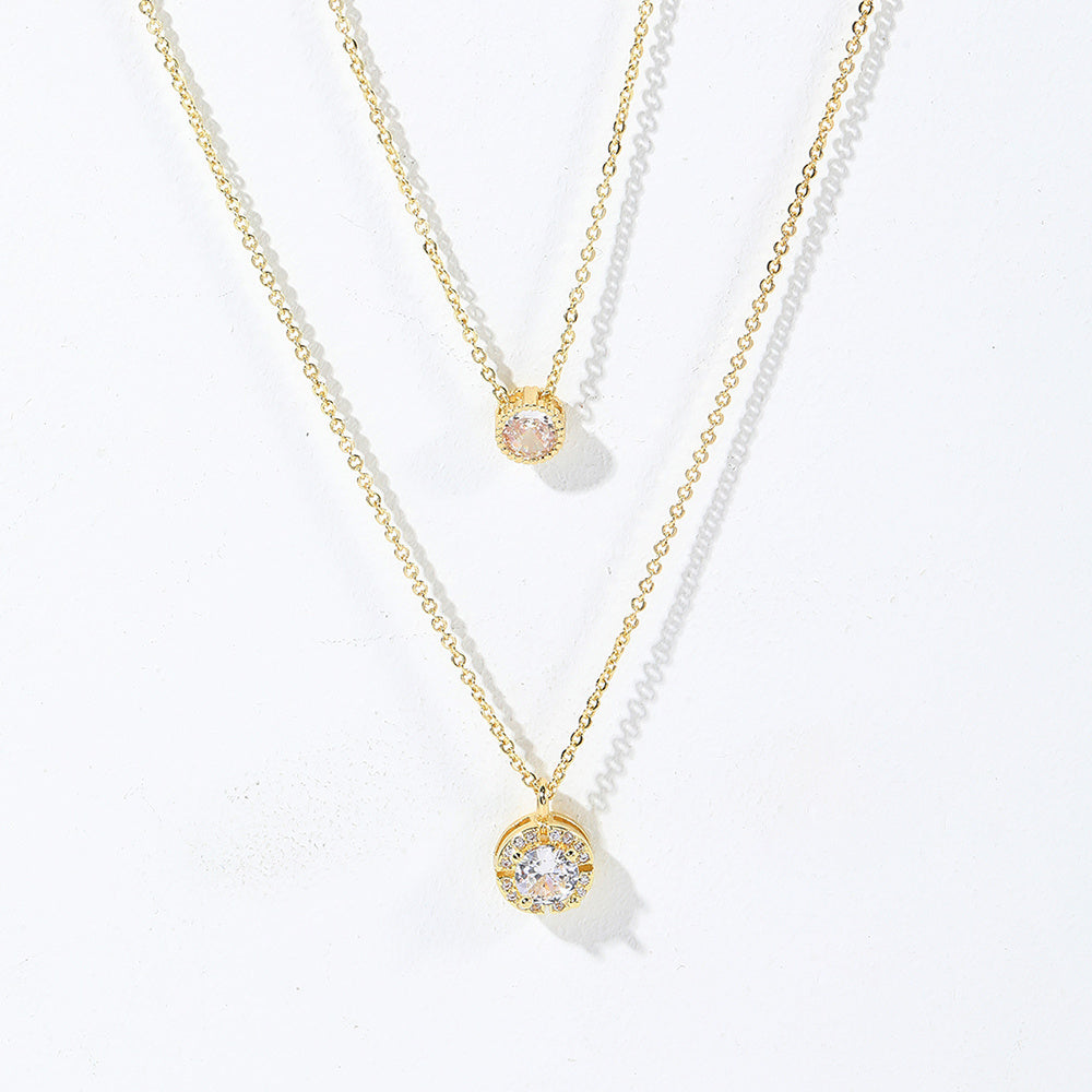 Sparkling 3D Zircon Pendant Necklace – Elegant Double-Layer Collarbone Chain for Women Jewelry