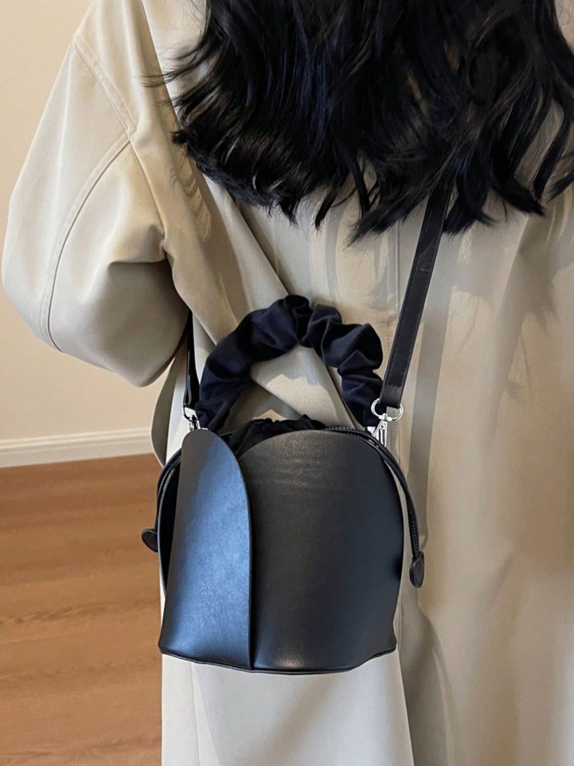 PU Leather Drawstring Bucket Bag Bag