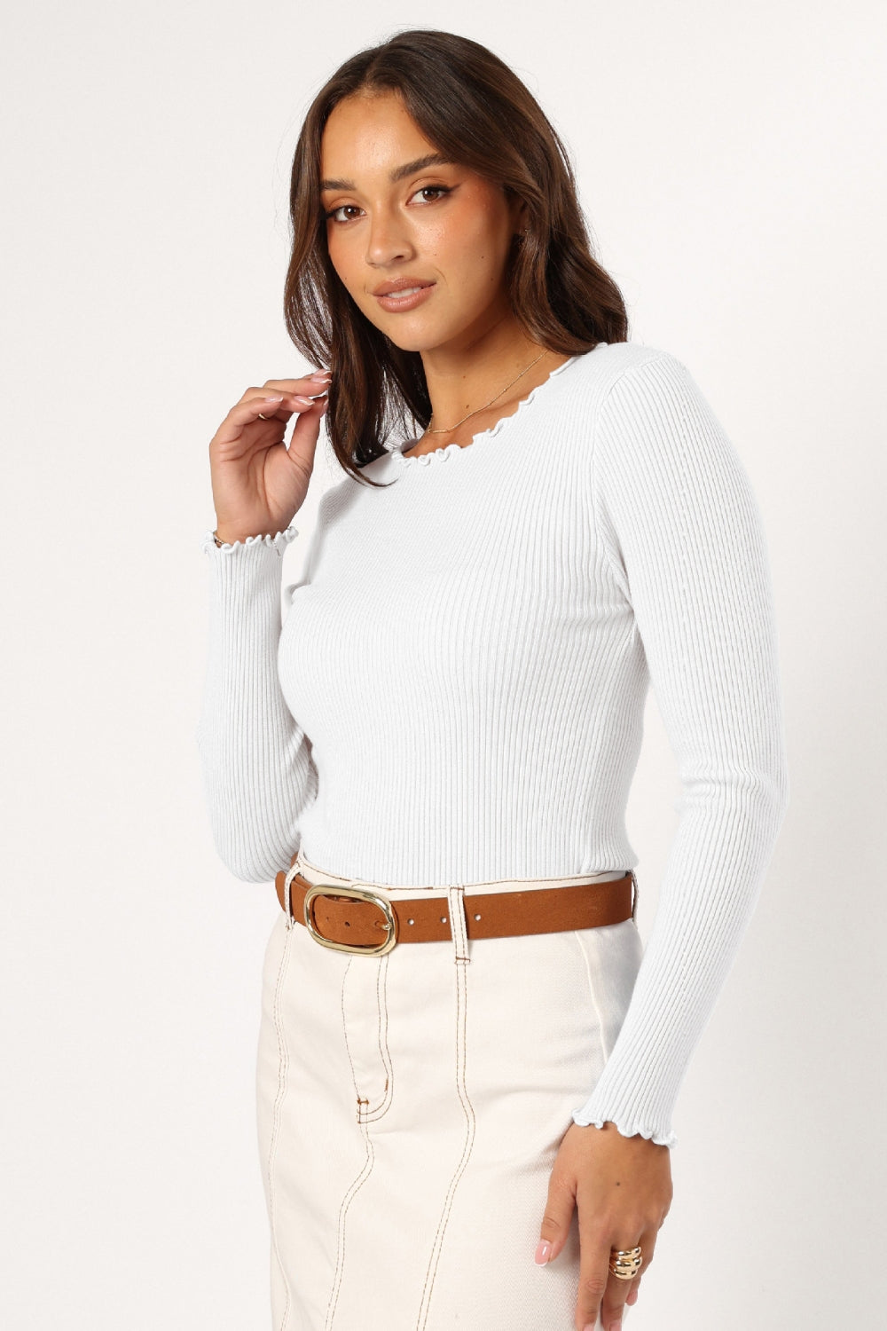 Lettuce Edge Round Neck Long Sleeve T-Shirt T Shirts