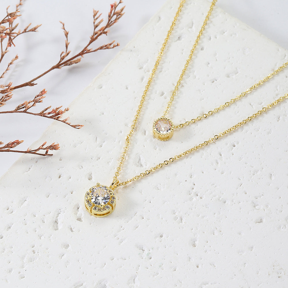 Sparkling 3D Zircon Pendant Necklace – Elegant Double-Layer Collarbone Chain for Women Jewelry