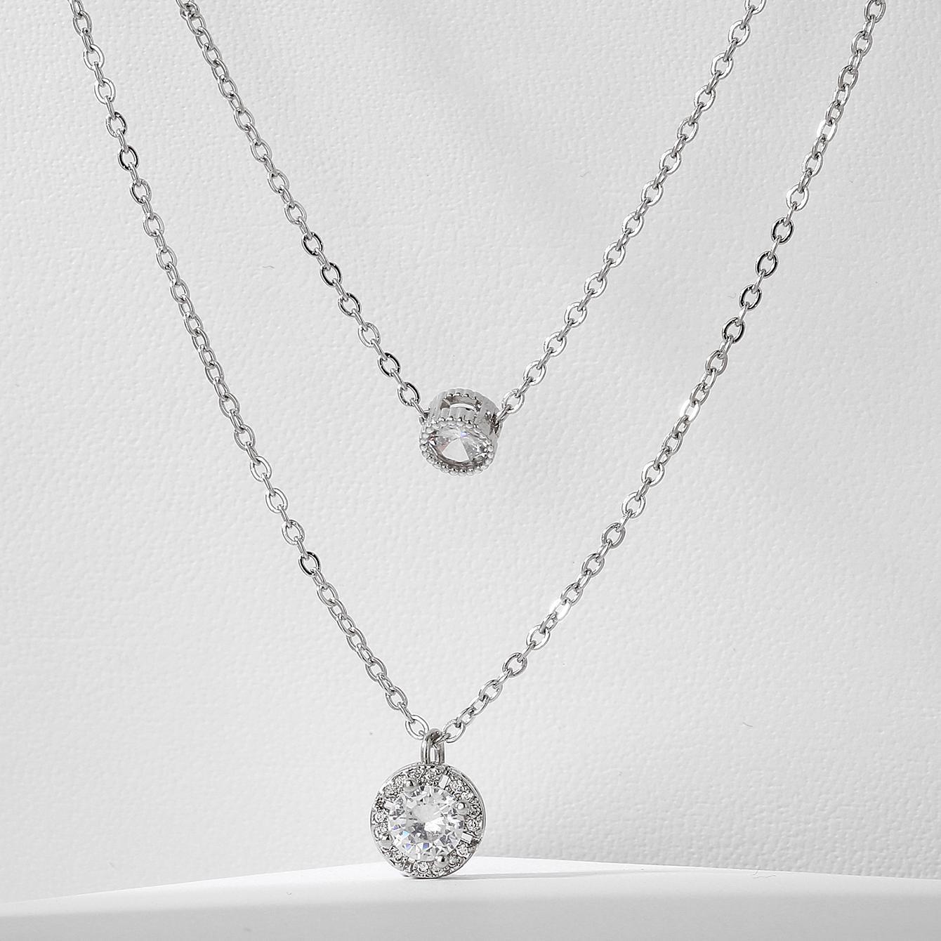 Sparkling 3D Zircon Pendant Necklace – Elegant Double-Layer Collarbone Chain for Women Jewelry