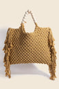 Fame Wooden Beaded Handle Braided Tote Bag – Large & Stylish Tote Bag Mustard One Size
