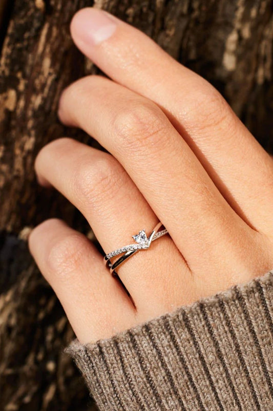 925 Sterling Silver Heart Open Ring with Inlaid Zircon Ring Silver 7