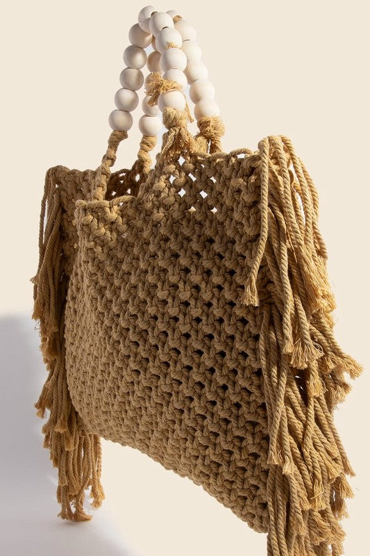 Fame Wooden Beaded Handle Braided Tote Bag – Large & Stylish Tote Bag