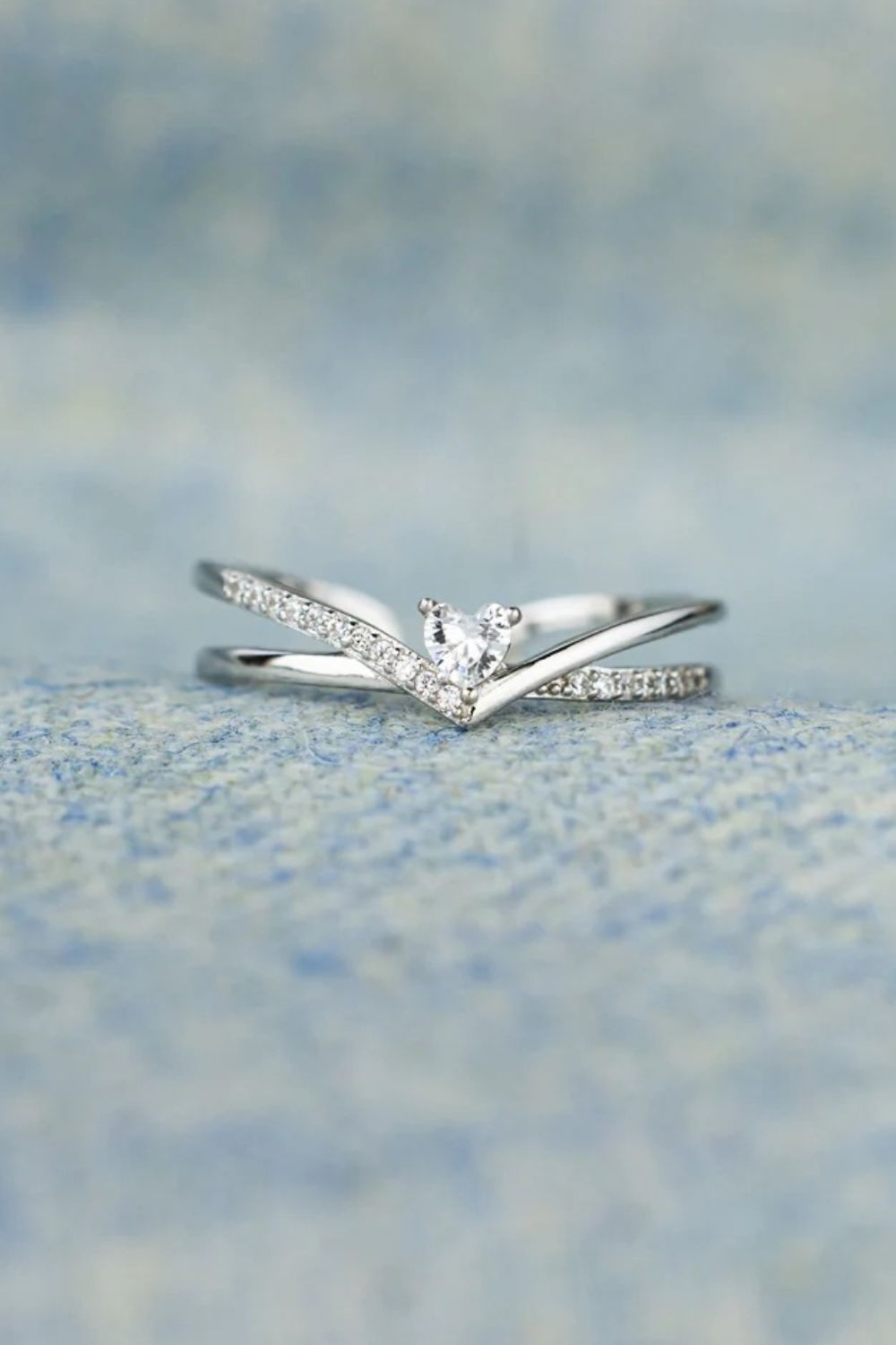 925 Sterling Silver Heart Open Ring with Inlaid Zircon Ring