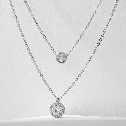 Sparkling 3D Zircon Pendant Necklace – Elegant Double-Layer Collarbone Chain for Women