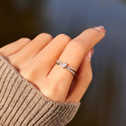 925 Sterling Silver Heart Open Ring with Inlaid Zircon Ring